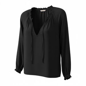 VELVET Graham Spencer Marty Tie Neck Blouse In Black Viscose Cotton Shirt S